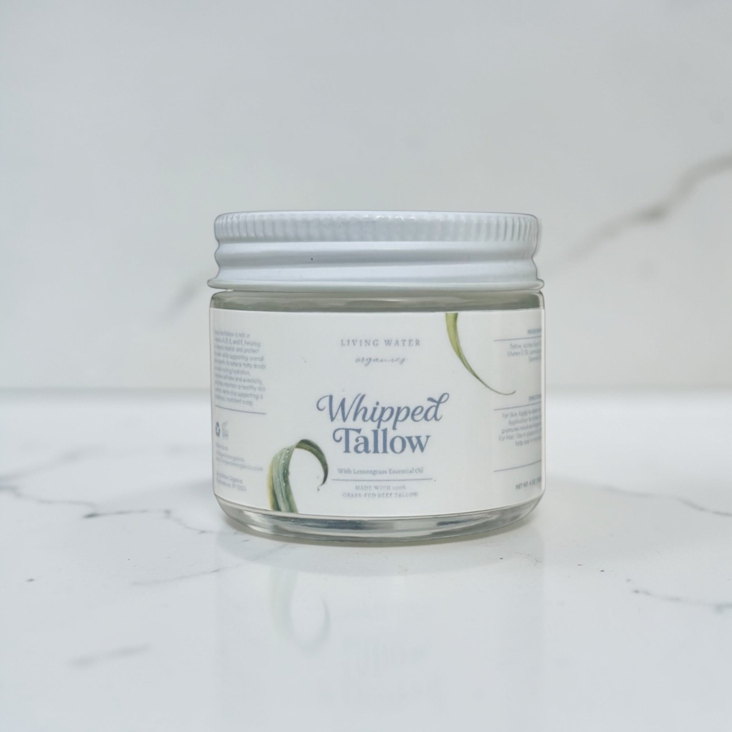 100% Grass Fed Whipped Tallow for Face, Hair, and Skin, Natural Tallow by Living Water Organics