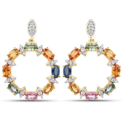 4.12 Carat Genuine Multi Sapphire .925 Sterling Silver Earrings by Bids.com