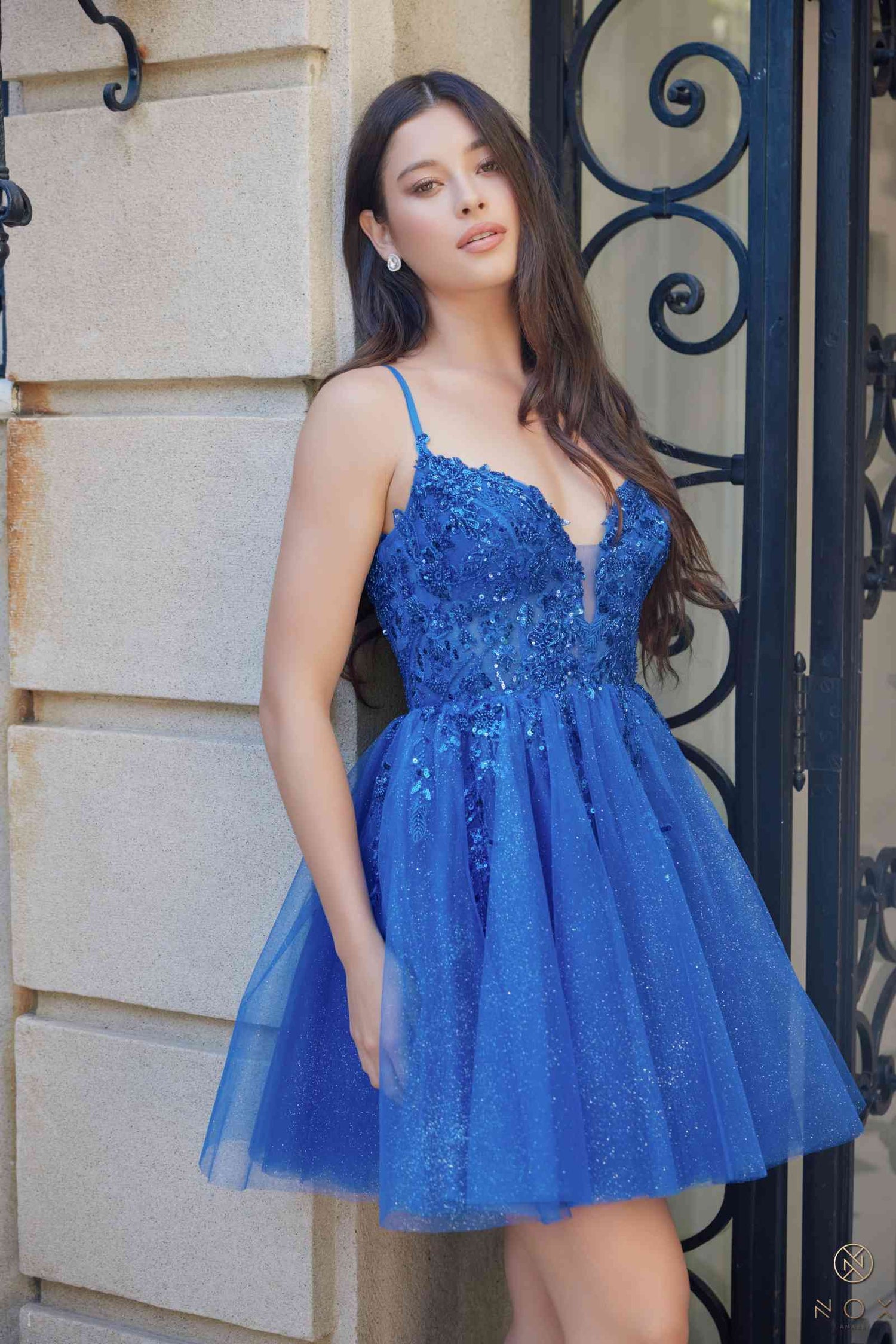 Nox Anabel E902 Short A-Line Applique Sleeveless Homecoming Dress  DestGlow