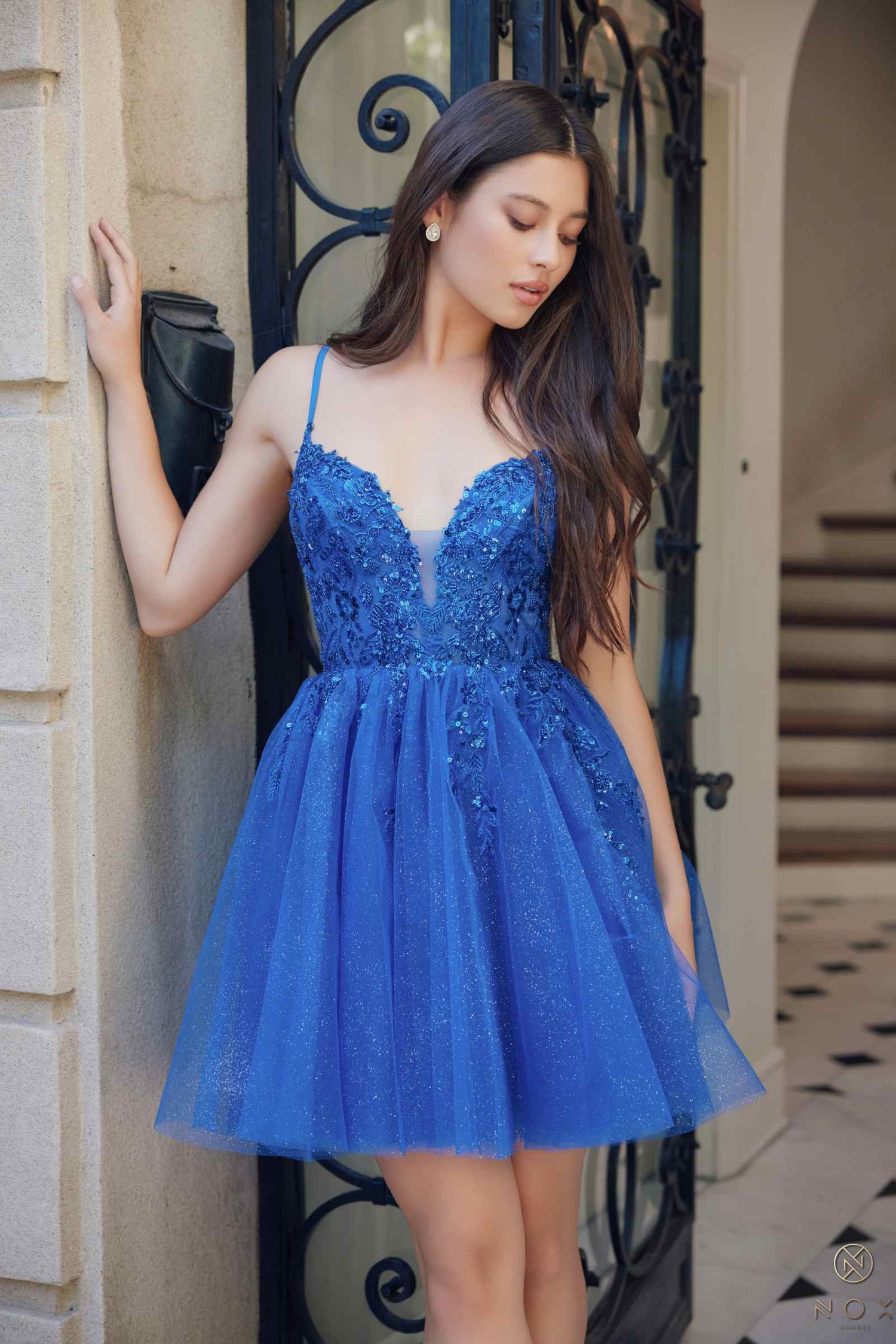 Nox Anabel E902 Short A-Line Applique Sleeveless Homecoming Dress  DestGlow
