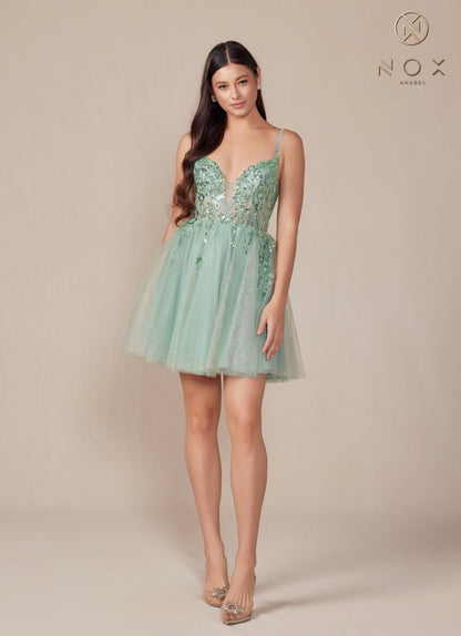 Nox Anabel E902 Short A-Line Applique Sleeveless Homecoming Dress  DestGlow