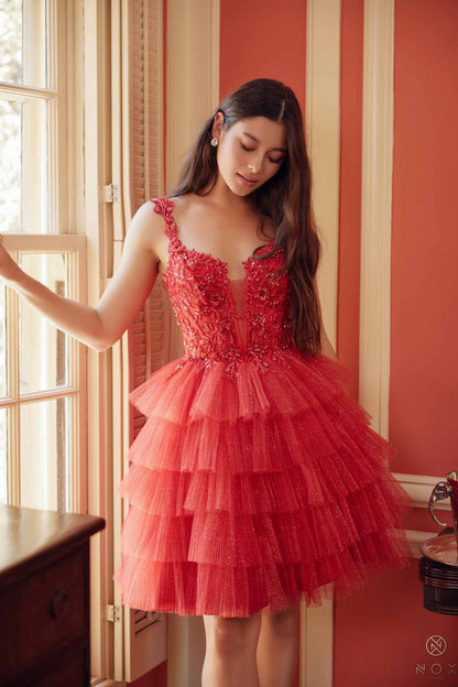 Nox Anabel E904 Short Tiered Ruffled A-Line Gown by DiscountDressShop