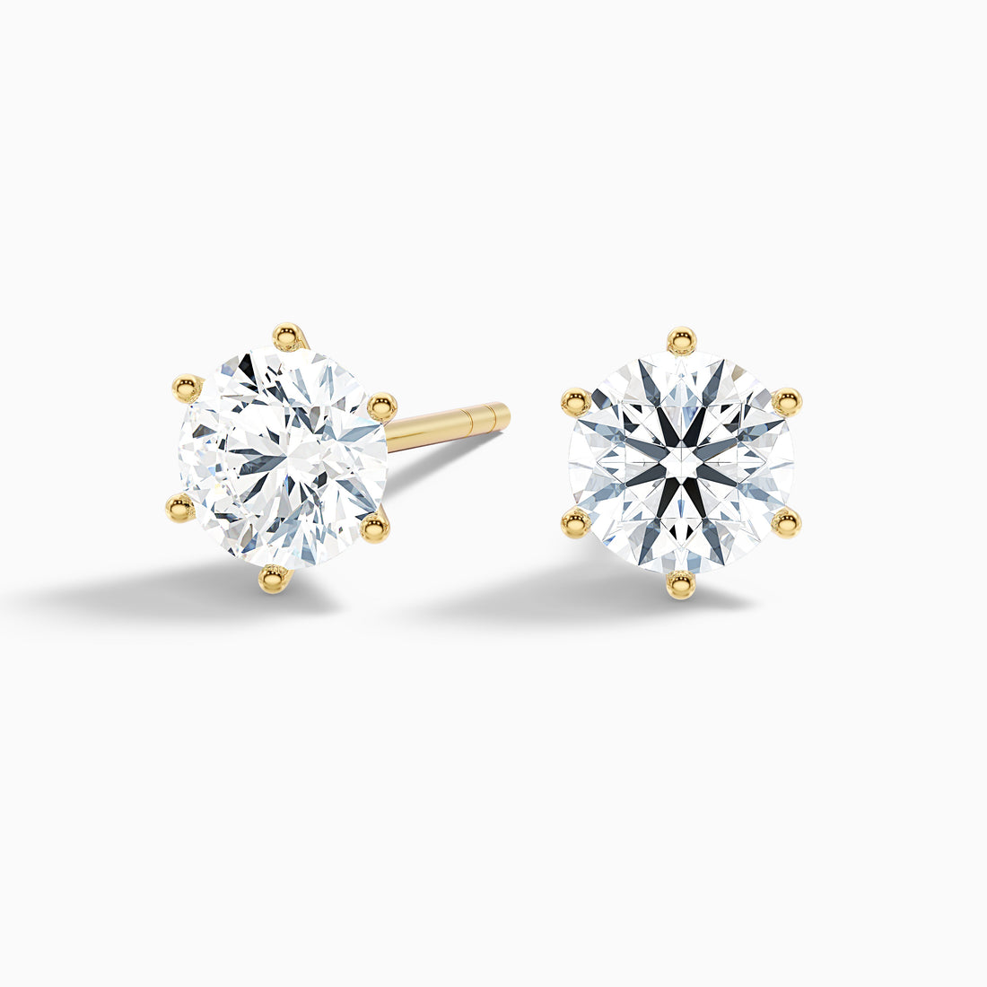 6 Claws Round Cut Moissanite Stud Diamond Earrings  DestGlow