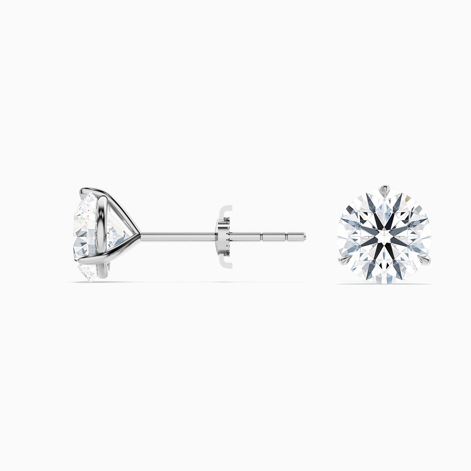 3 Prong Martini Round Cut Moissanite Diamond Stud Earrings