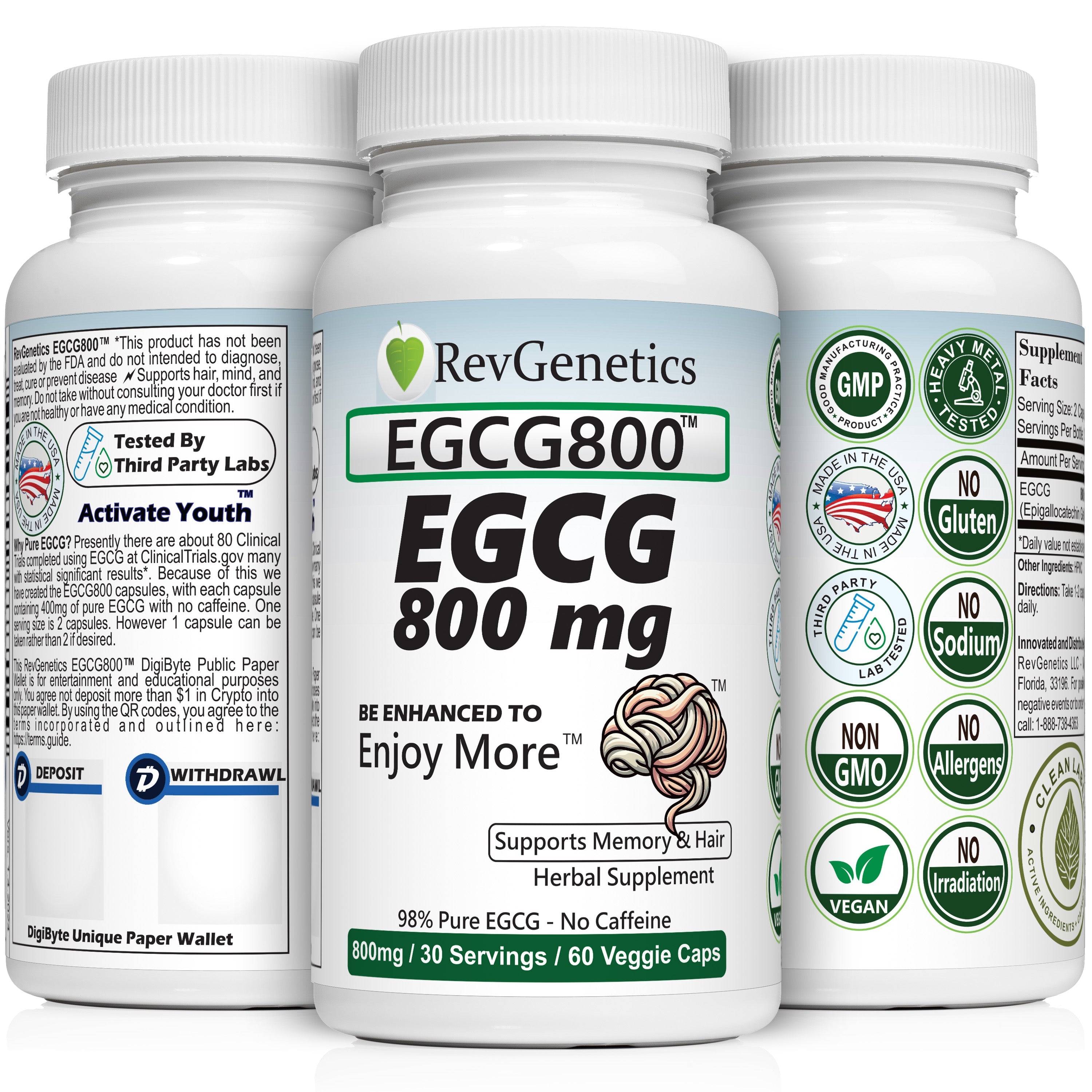 EGCG 800mg Caffeine-Free: Green Tea Extract for Cellular Health by RevGenetics
