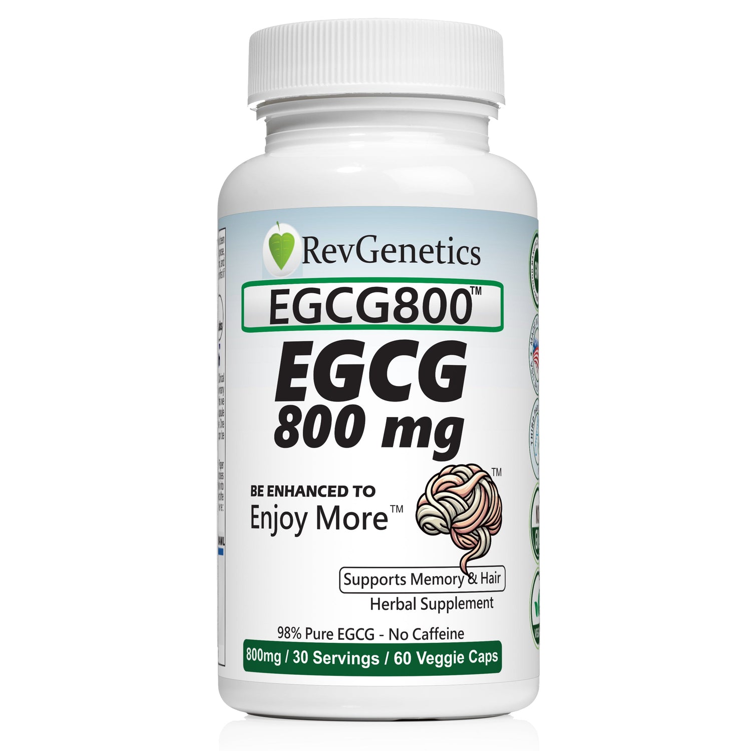 EGCG 800mg Caffeine-Free: Green Tea Extract for Cellular Health by RevGenetics