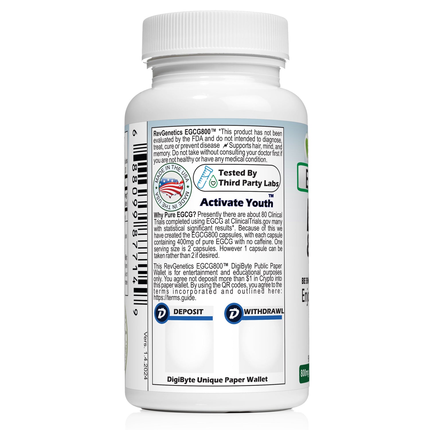 EGCG 800mg Caffeine-Free: Green Tea Extract for Cellular Health by RevGenetics