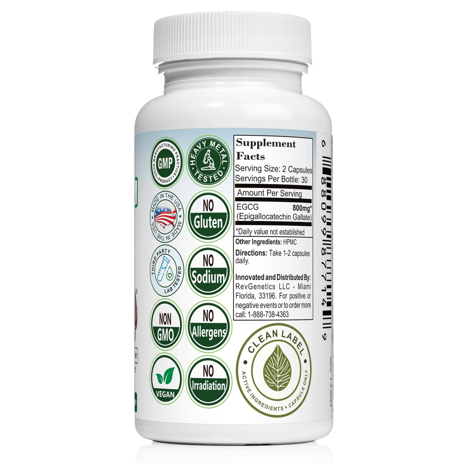 EGCG 800mg Caffeine-Free: Green Tea Extract for Cellular Health by RevGenetics