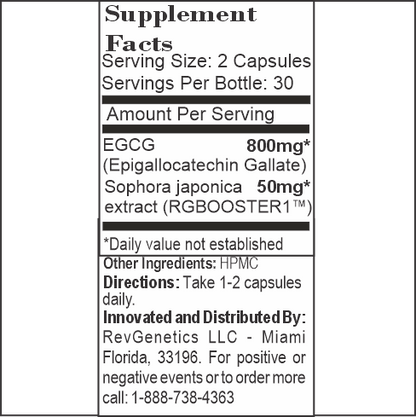 EGCG 800mg Caffeine-Free: Green Tea Extract for Cellular Health by RevGenetics