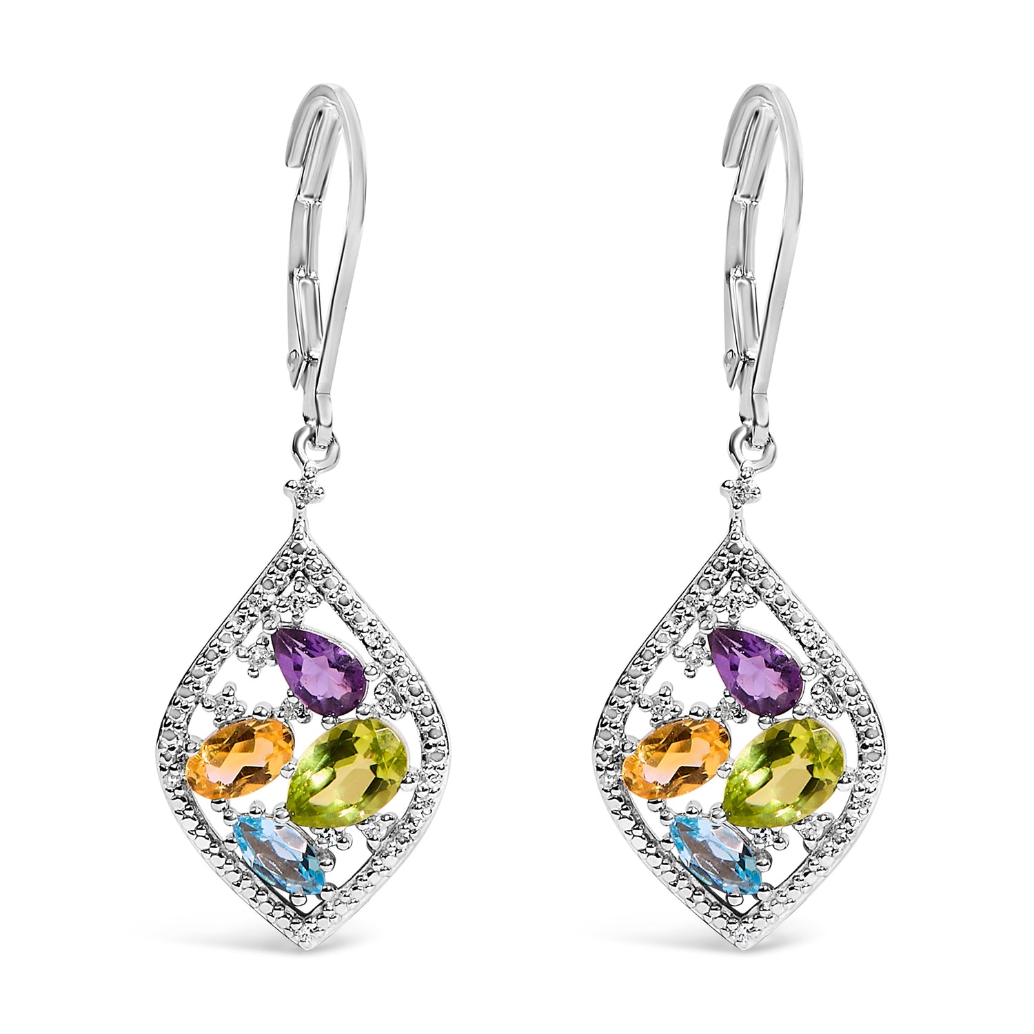 Sterling Silver Diamond Accent Multi Stone Rhombus Drop Earrings by Bids.com