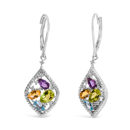 Sterling Silver Diamond Accent Multi Stone Rhombus Drop Earrings by Bids.com