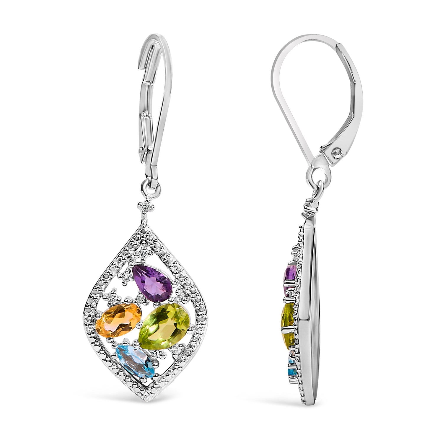 Sterling Silver Diamond Accent Multi Stone Rhombus Drop Earrings by Bids.com