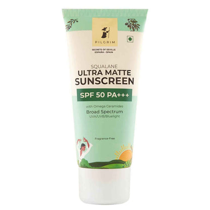 Pilgrim Ultra Matte Sunscreen Spf 50 Pa+++ For Women &amp; Men With Omega Ceramides &amp; Vitamin E