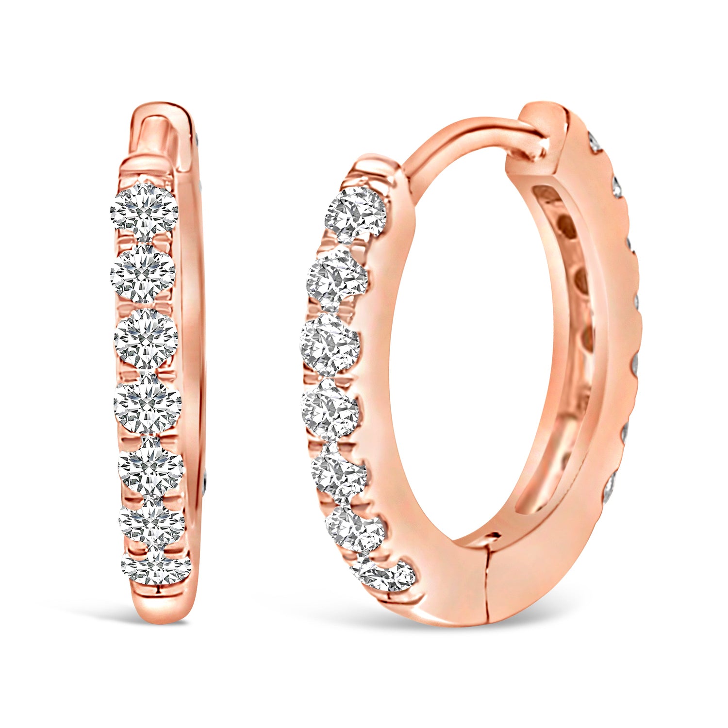 10K Rose Gold 1/4 Cttw Diamond Double Sided Huggie Hoop Earrings by Bids.com