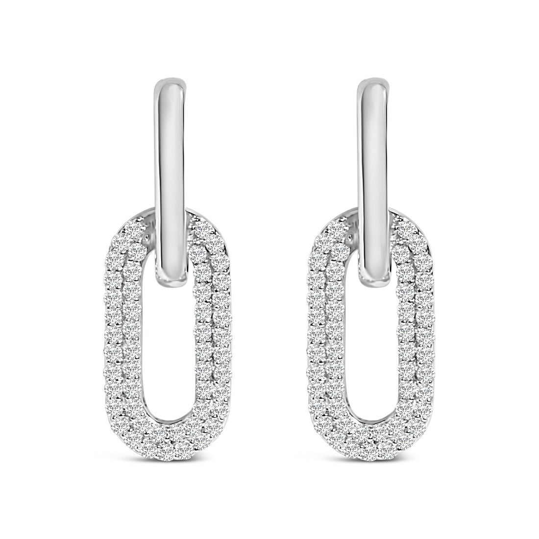 10K White Gold 1/2 Cttw Lab Grown Diamond Dangling Paperclip Drop Earrings by Bids.com
