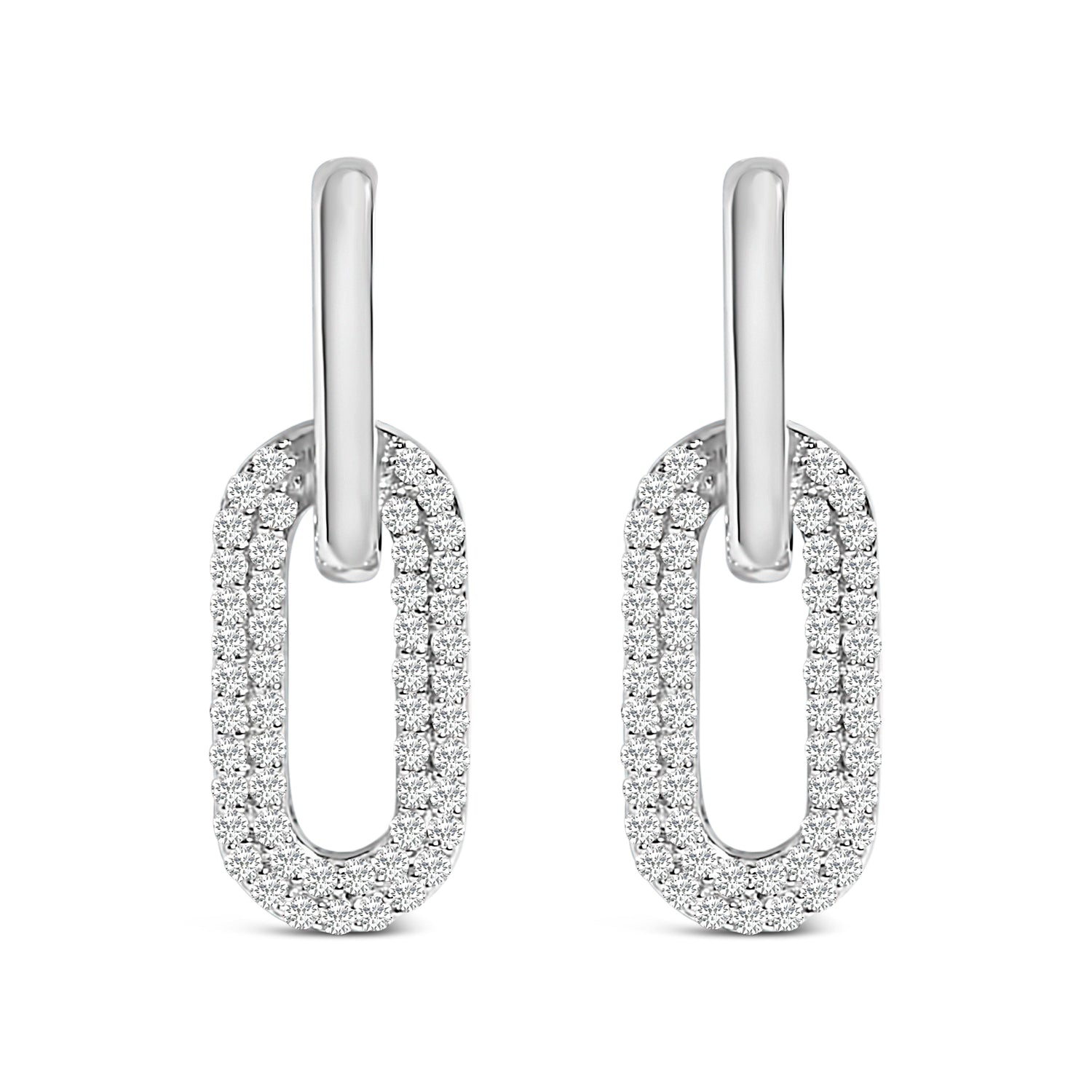 10K White Gold 1/2 Cttw Lab Grown Diamond Dangling Paperclip Drop Earrings by Bids.com