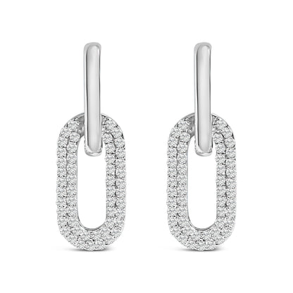 10K White Gold 1/2 Cttw Lab Grown Diamond Dangling Paperclip Drop Earrings by Bids.com