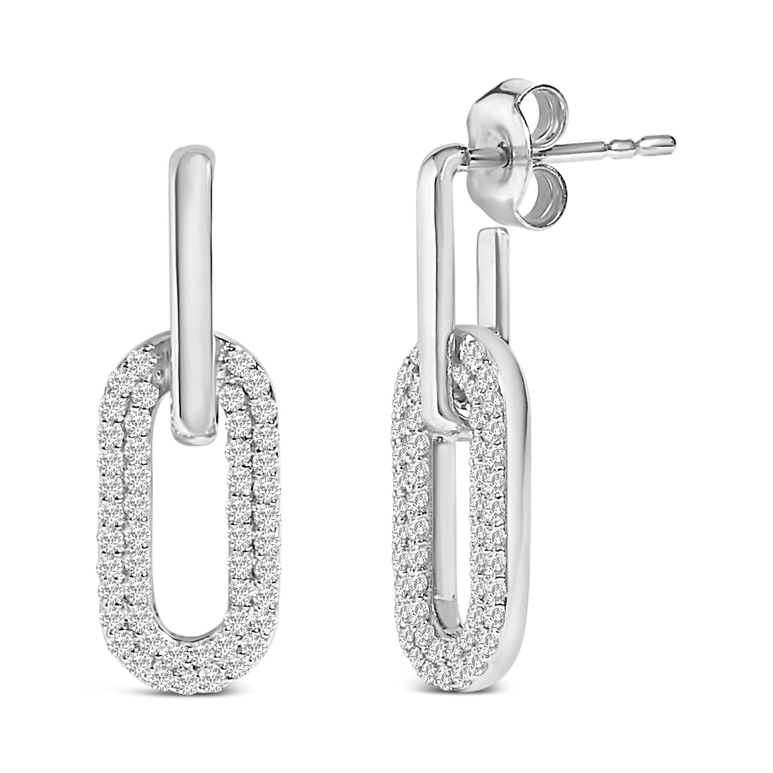10K White Gold 1/2 Cttw Lab Grown Diamond Dangling Paperclip Drop Earrings by Bids.com