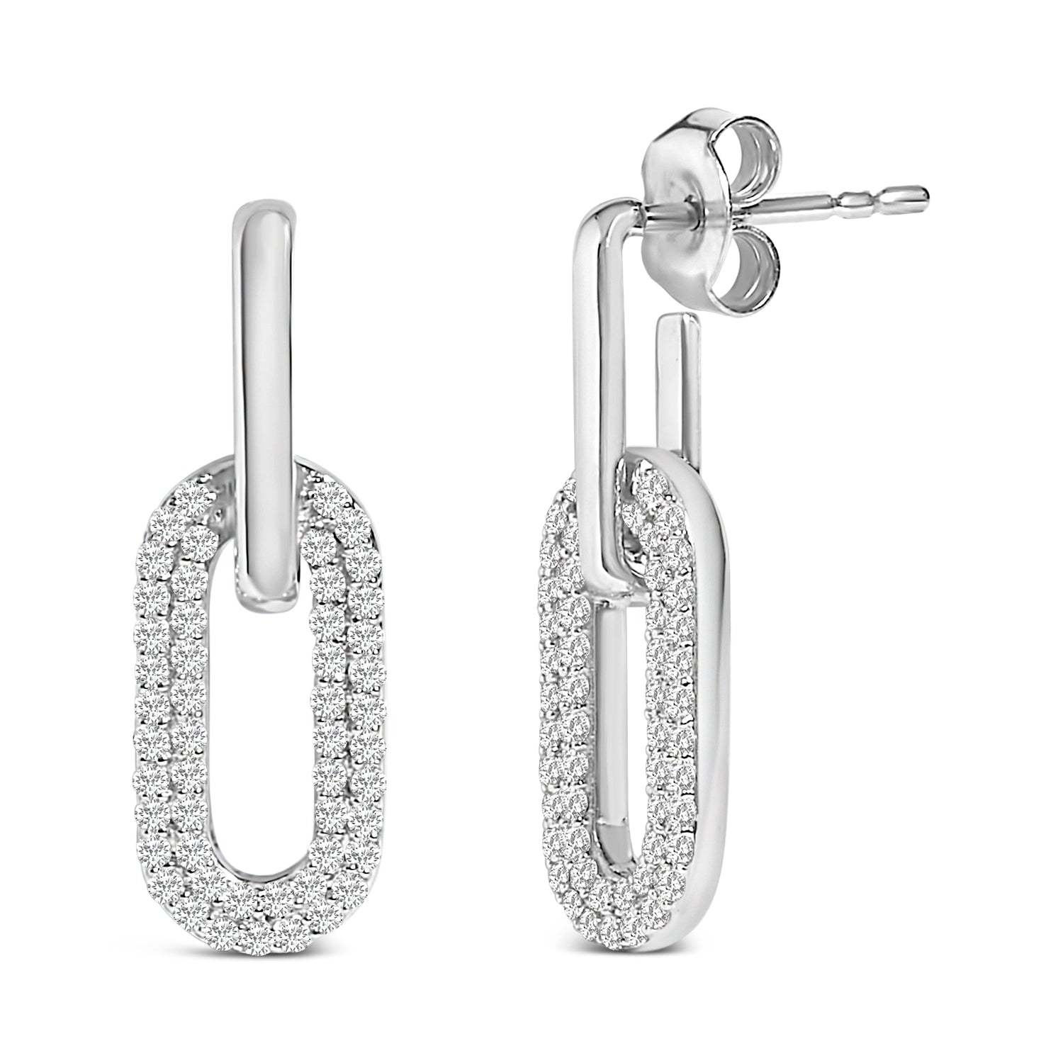 10K White Gold 1/2 Cttw Lab Grown Diamond Dangling Paperclip Drop Earrings by Bids.com
