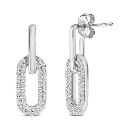 10K White Gold 1/2 Cttw Lab Grown Diamond Dangling Paperclip Drop Earrings by Bids.com