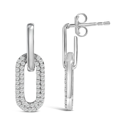 10K White Gold 1/2 Cttw Lab Grown Diamond Dangling Paperclip Drop Earrings by Bids.com