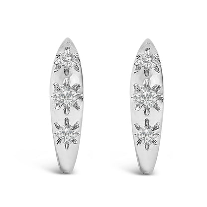 10K White Gold 1/5 Cttw Lab Grown Diamond Three Stone Huggie Hoop Earrings by Bids.com