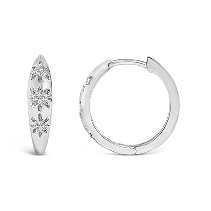10K White Gold 1/5 Cttw Lab Grown Diamond Three Stone Huggie Hoop Earrings by Bids.com