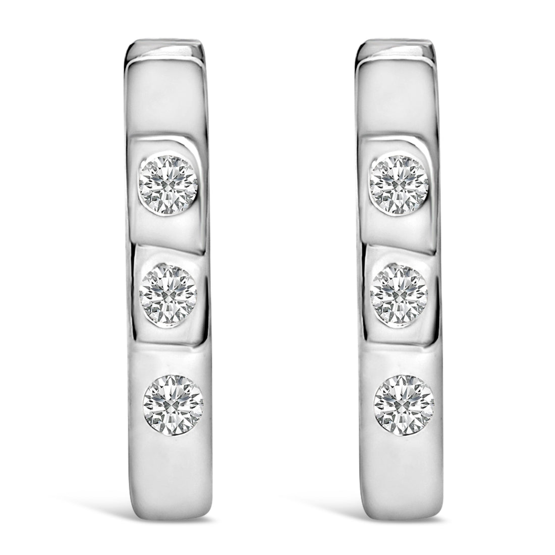 10K White Gold 1/10 Cttw Three Stone Lab Grown Diamond Oval Huggies Hoop Earrings by Bids.com