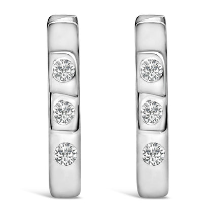 10K White Gold 1/10 Cttw Three Stone Lab Grown Diamond Oval Huggies Hoop Earrings by Bids.com