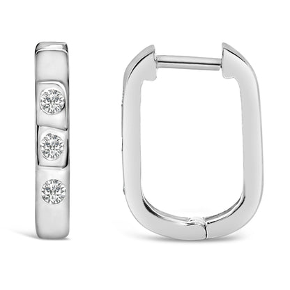 10K White Gold 1/10 Cttw Three Stone Lab Grown Diamond Oval Huggies Hoop Earrings by Bids.com