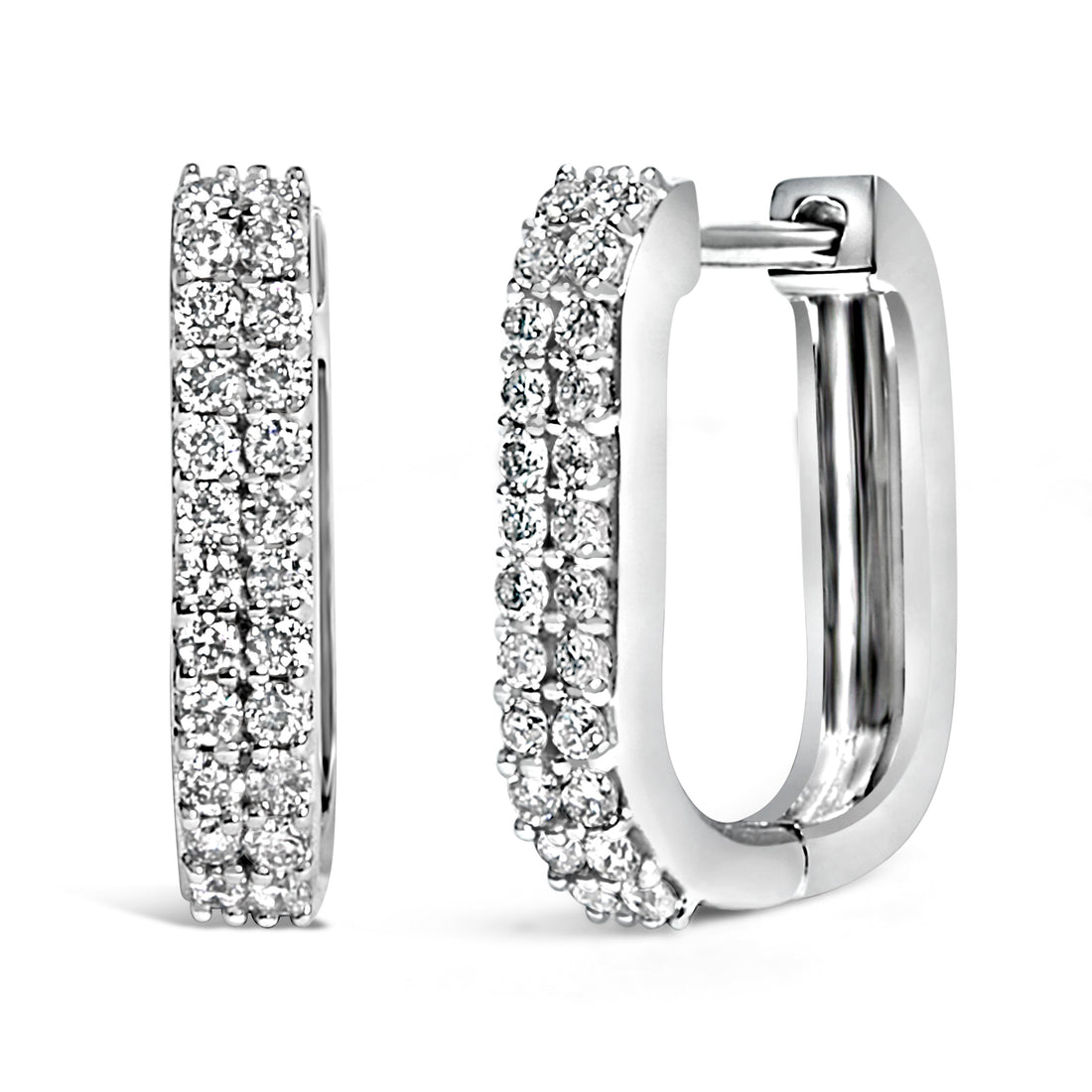 10K White Gold 1/4 Cttw Lab Grown Diamond Double Row Huggie Hoop Earrings by Bids.com
