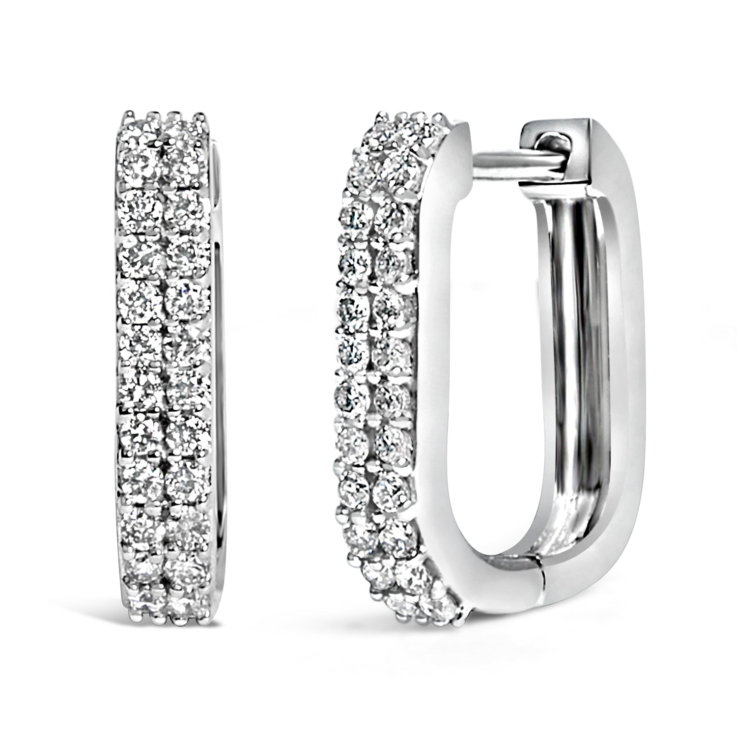 10K White Gold 1/4 Cttw Lab Grown Diamond Double Row Huggie Hoop Earrings by Bids.com