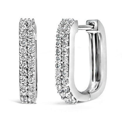 10K White Gold 1/4 Cttw Lab Grown Diamond Double Row Huggie Hoop Earrings by Bids.com