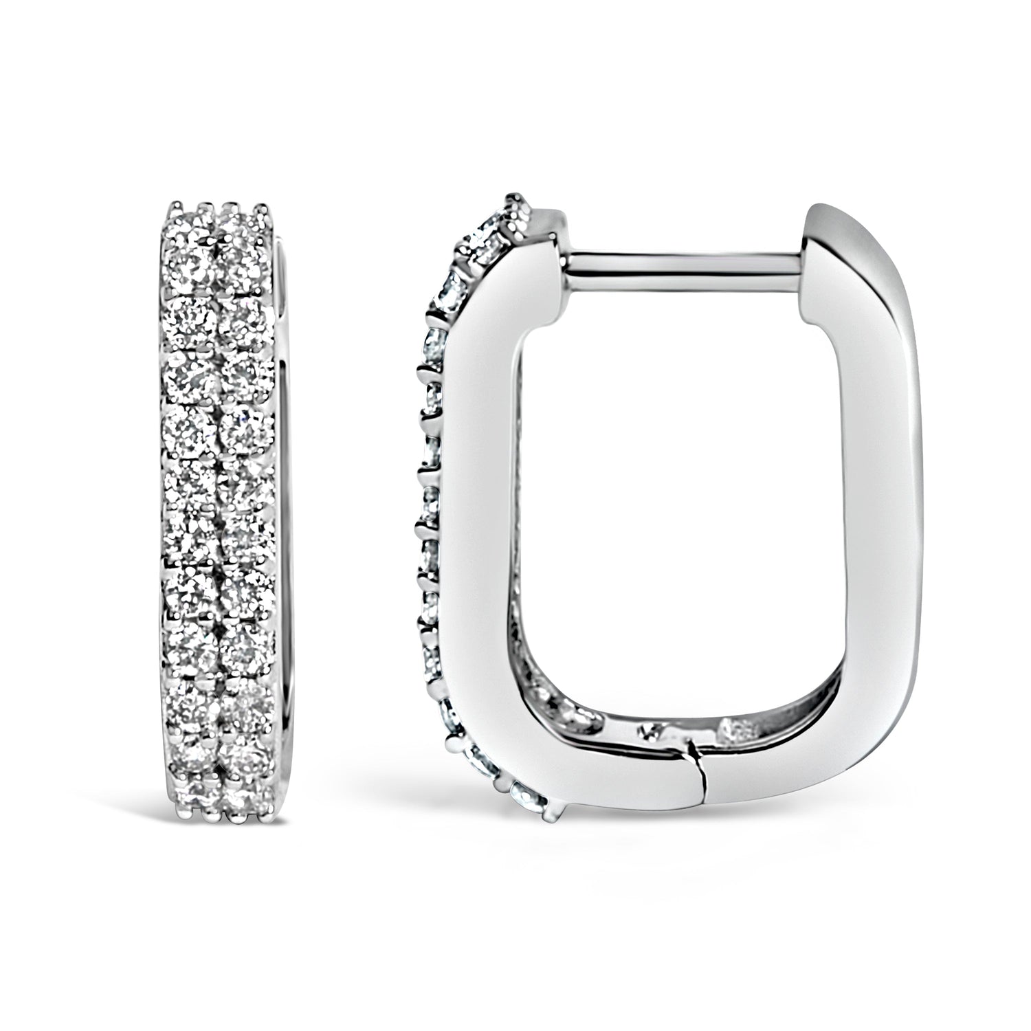 10K White Gold 1/4 Cttw Lab Grown Diamond Double Row Huggie Hoop Earrings by Bids.com