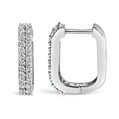 10K White Gold 1/4 Cttw Lab Grown Diamond Double Row Huggie Hoop Earrings by Bids.com