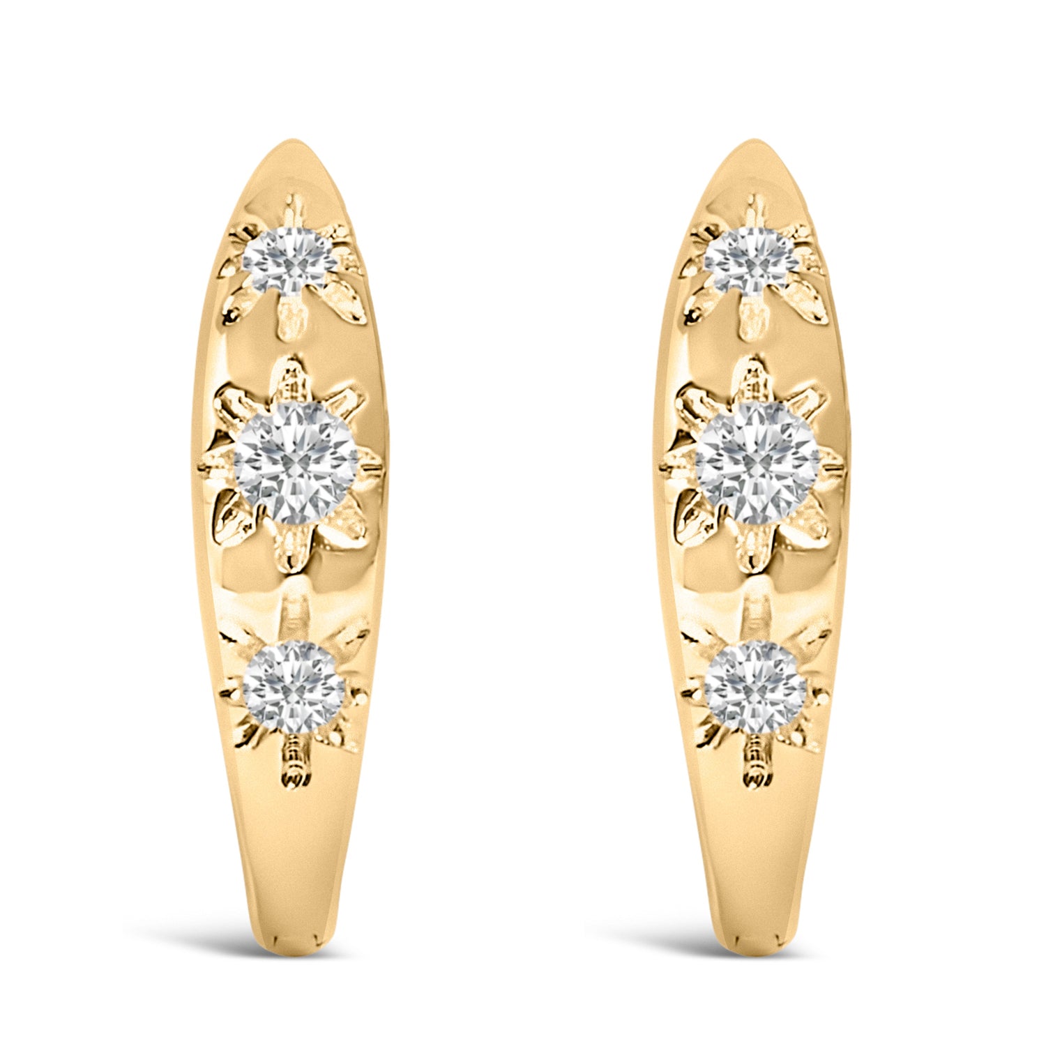 10K White Gold 1/5 Cttw Lab Grown Diamond Three Stone Huggie Hoop Earrings by Bids.com