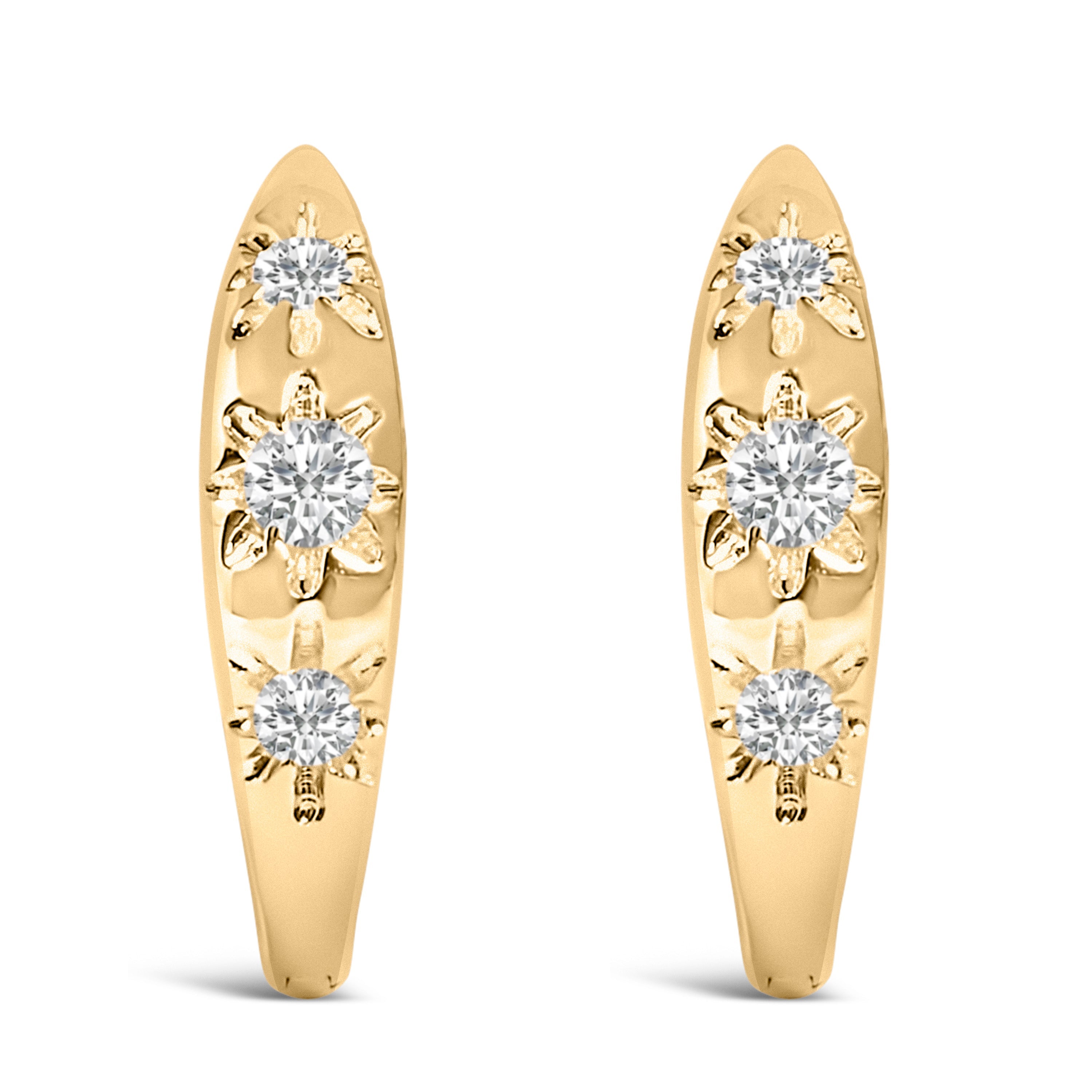 10K White Gold 1/5 Cttw Lab Grown Diamond Three Stone Huggie Hoop Earrings by Bids.com