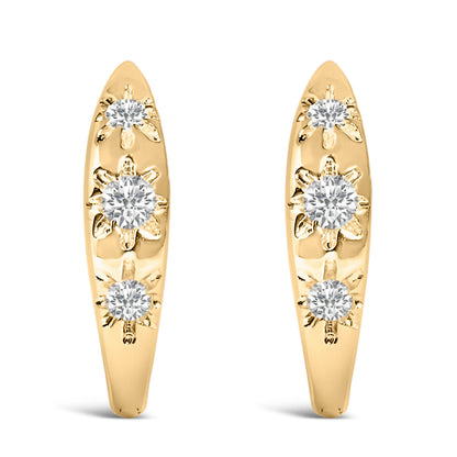 10K White Gold 1/5 Cttw Lab Grown Diamond Three Stone Huggie Hoop Earrings by Bids.com