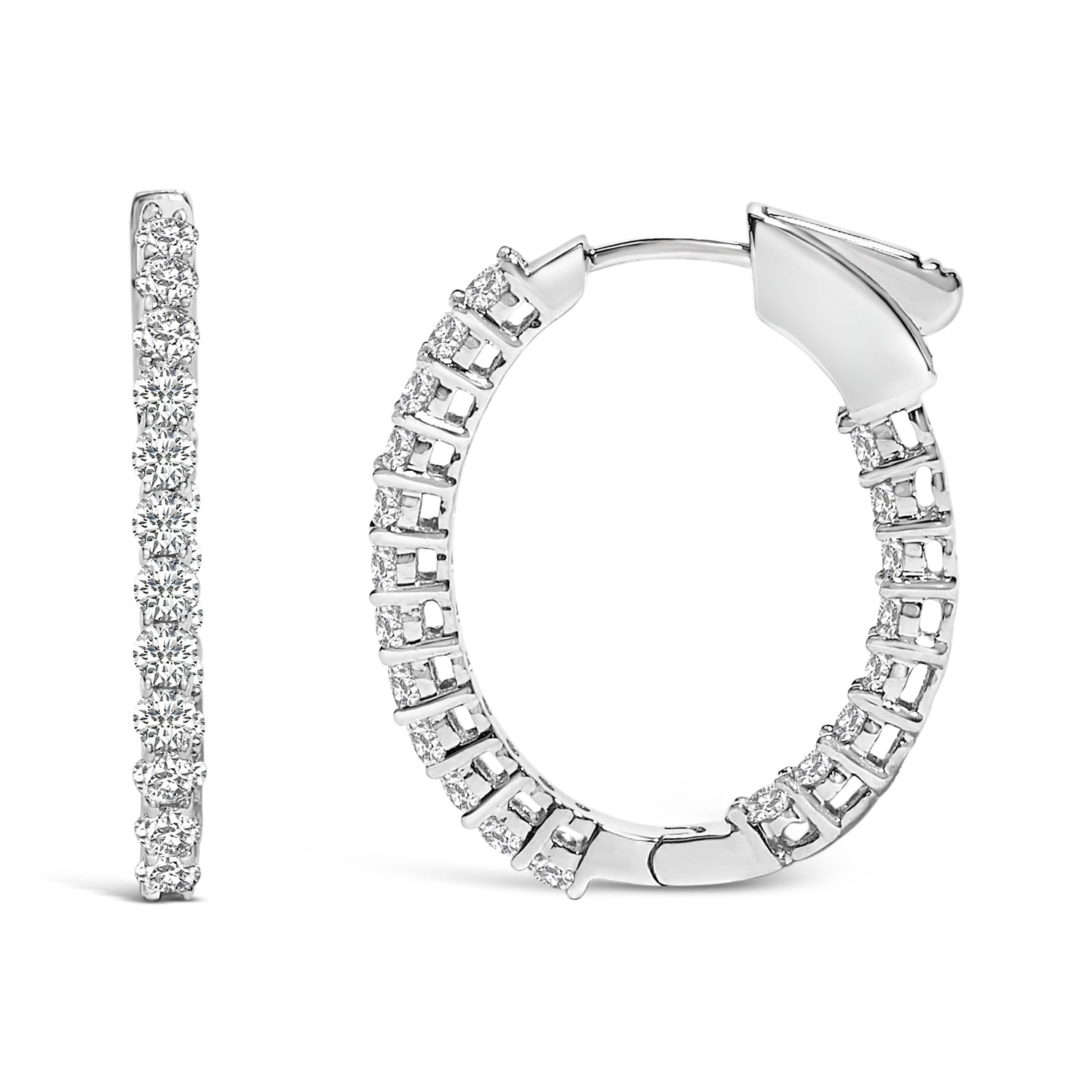 14K White Gold 1.0 Cttw Oval Lab Grown Diamond Hoop Earrings by Bids.com
