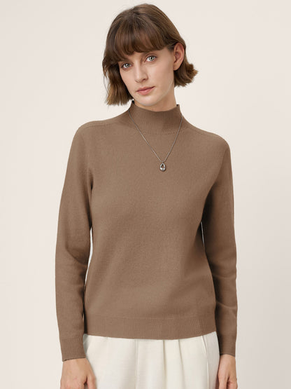 Premium Cashmere Blend Hand-Finished Seamless Mock Neck Ribbed Sweater RHEA by LINTICO