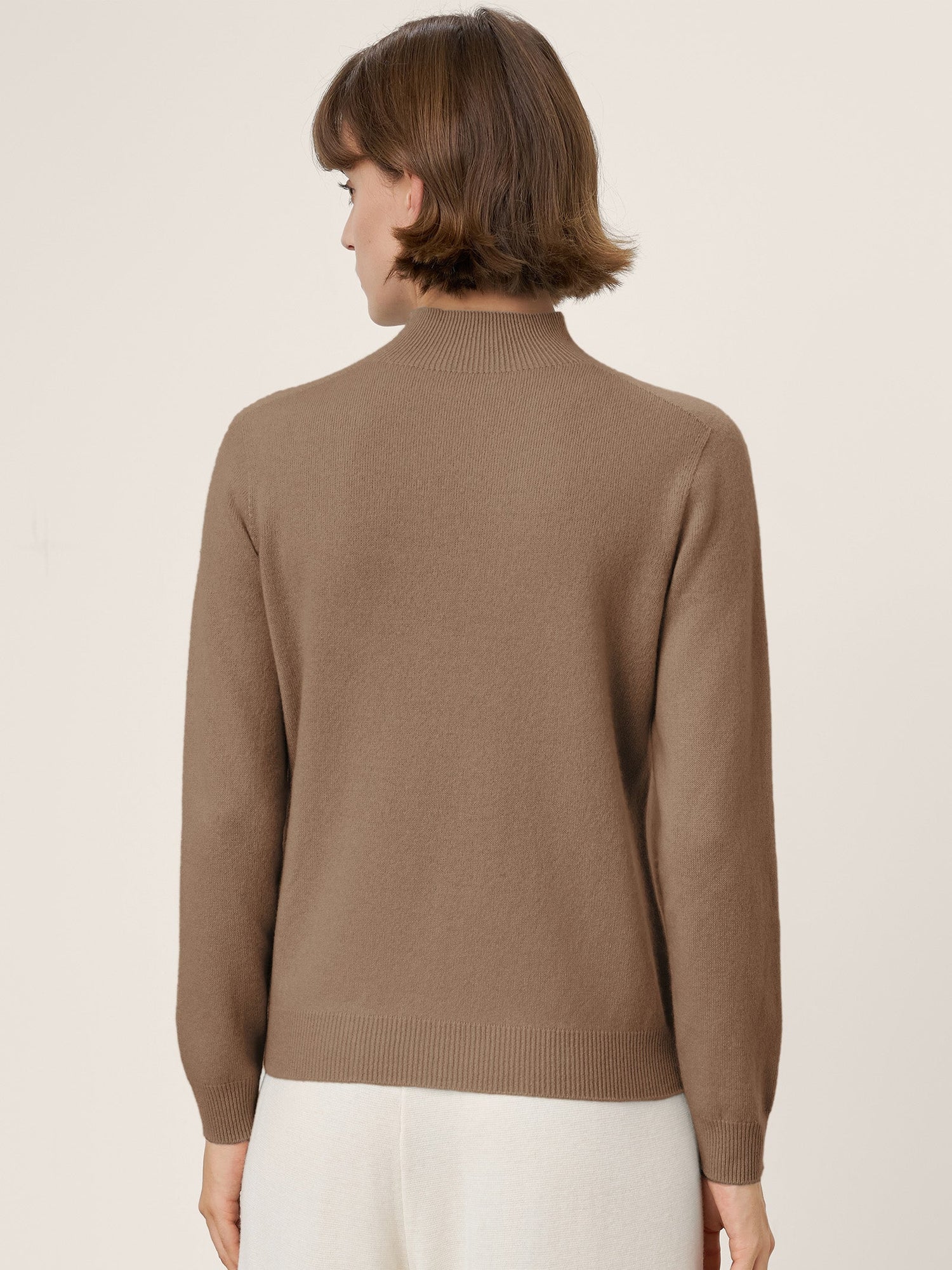 Premium Cashmere Blend Hand-Finished Seamless Mock Neck Ribbed Sweater RHEA by LINTICO