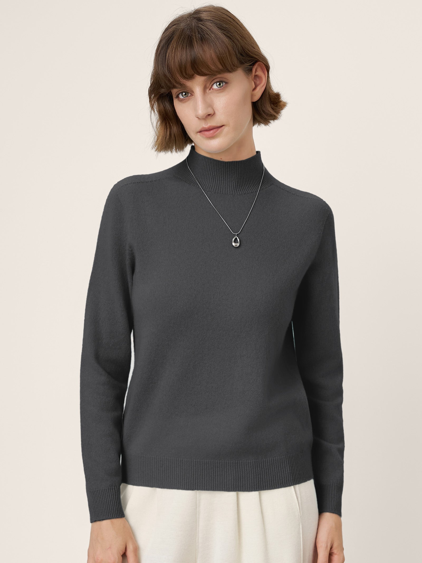 Premium Cashmere Blend Hand-Finished Seamless Mock Neck Ribbed Sweater RHEA by LINTICO