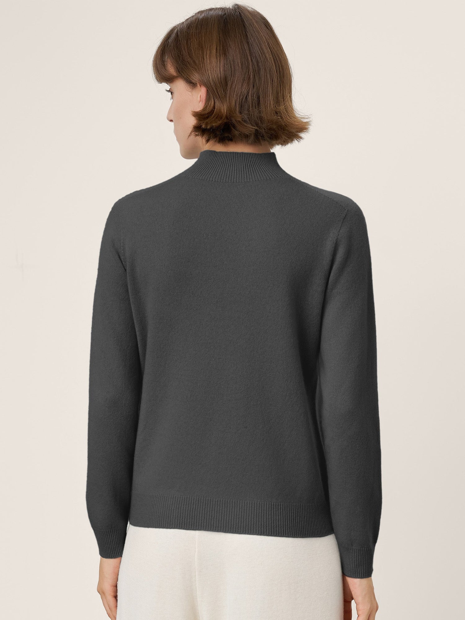 Premium Cashmere Blend Hand-Finished Seamless Mock Neck Ribbed Sweater RHEA by LINTICO
