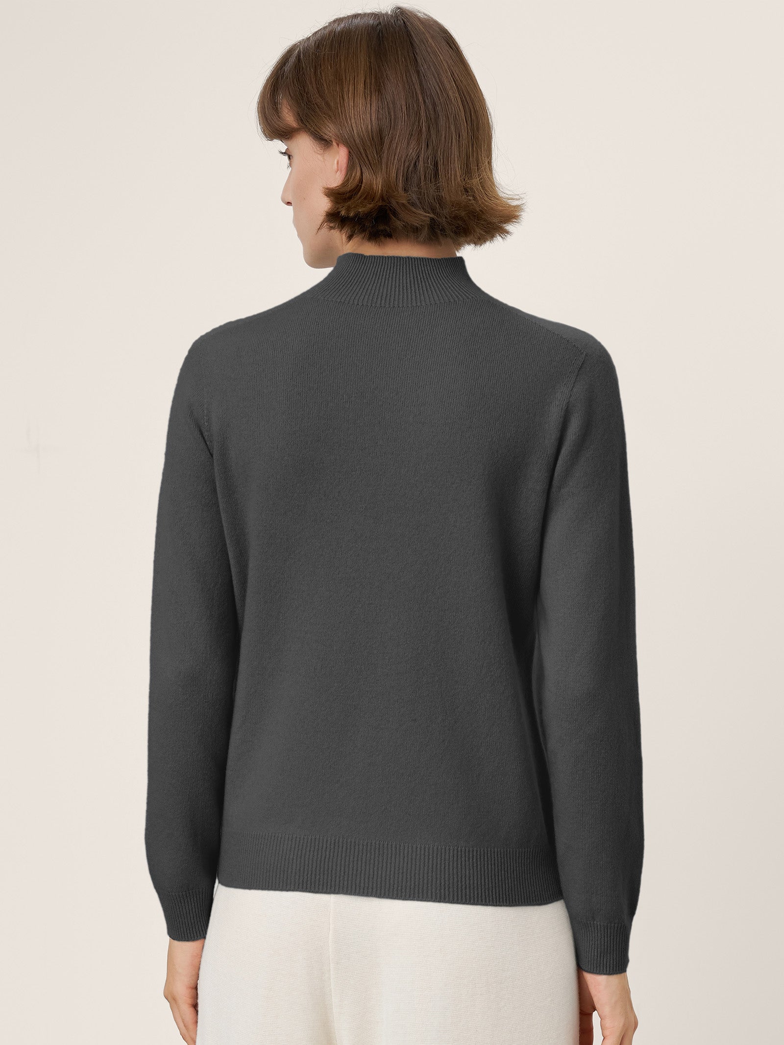 Premium Cashmere Blend Hand-Finished Seamless Mock Neck Ribbed Sweater RHEA by LINTICO