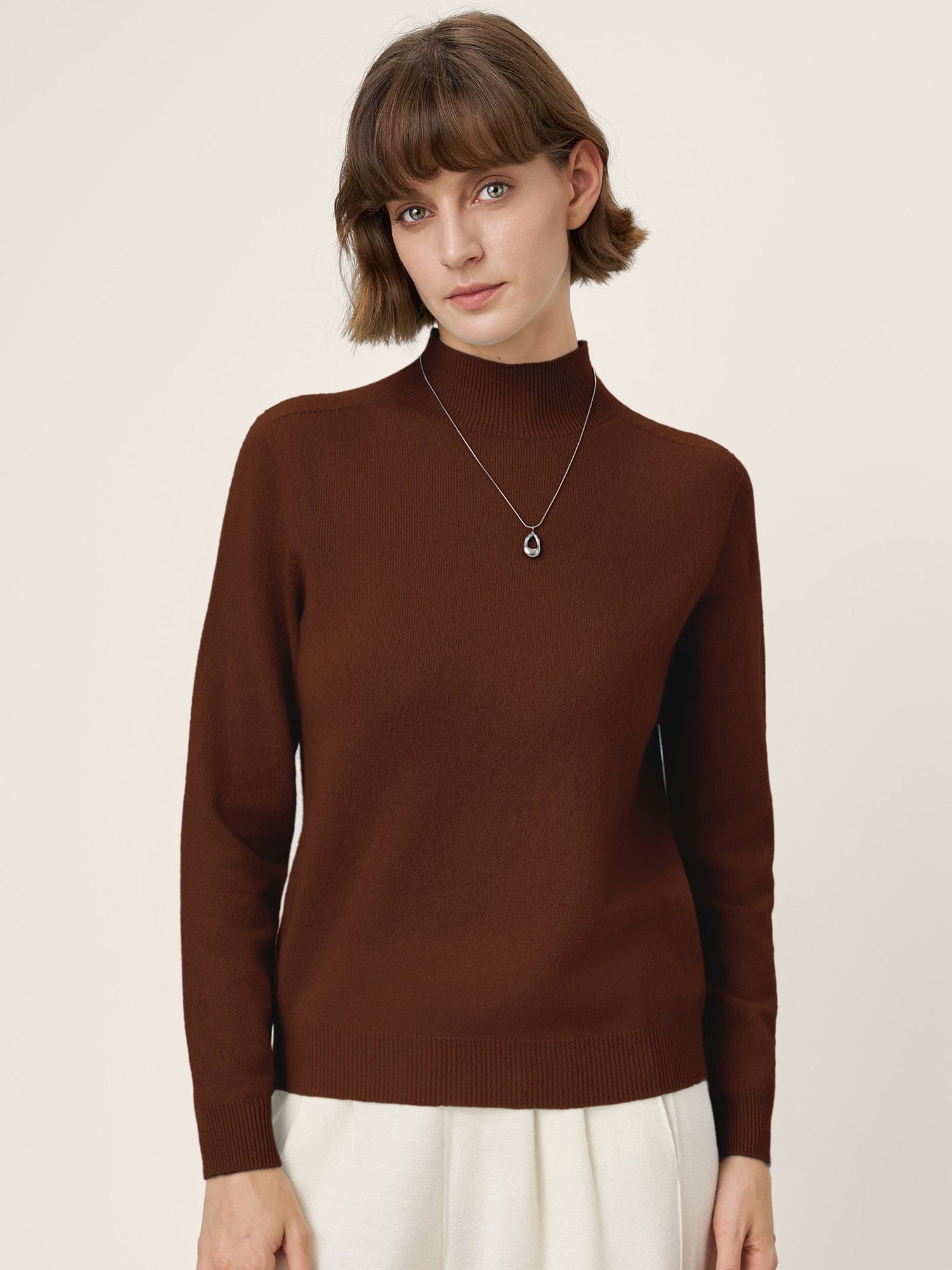 Premium Cashmere Blend Hand-Finished Seamless Mock Neck Ribbed Sweater RHEA by LINTICO