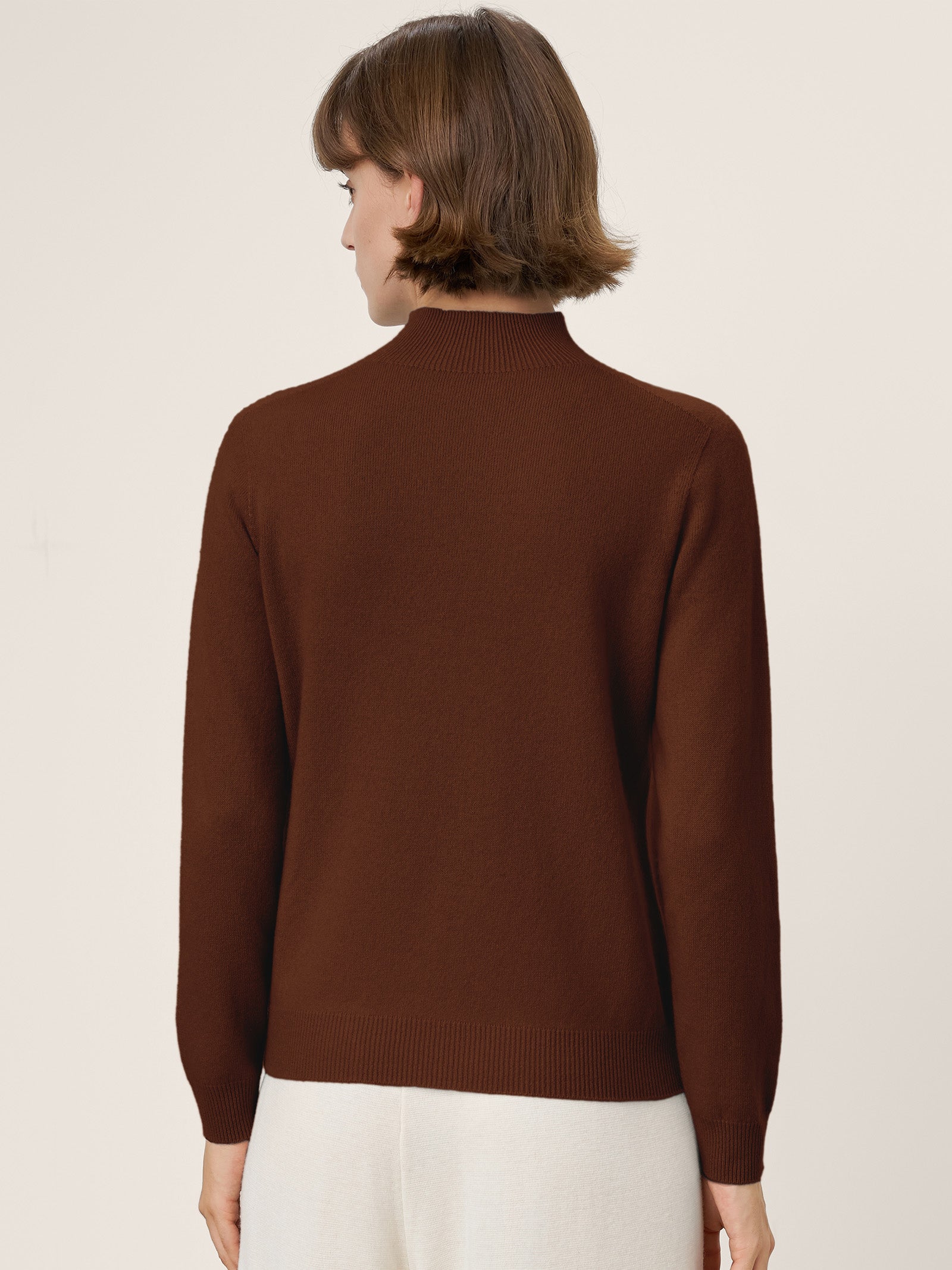 Premium Cashmere Blend Hand-Finished Seamless Mock Neck Ribbed Sweater RHEA by LINTICO