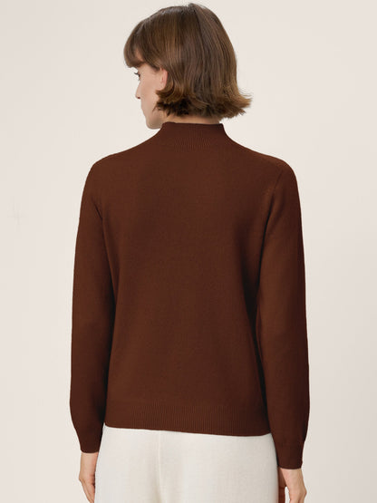 Premium Cashmere Blend Hand-Finished Seamless Mock Neck Ribbed Sweater RHEA by LINTICO