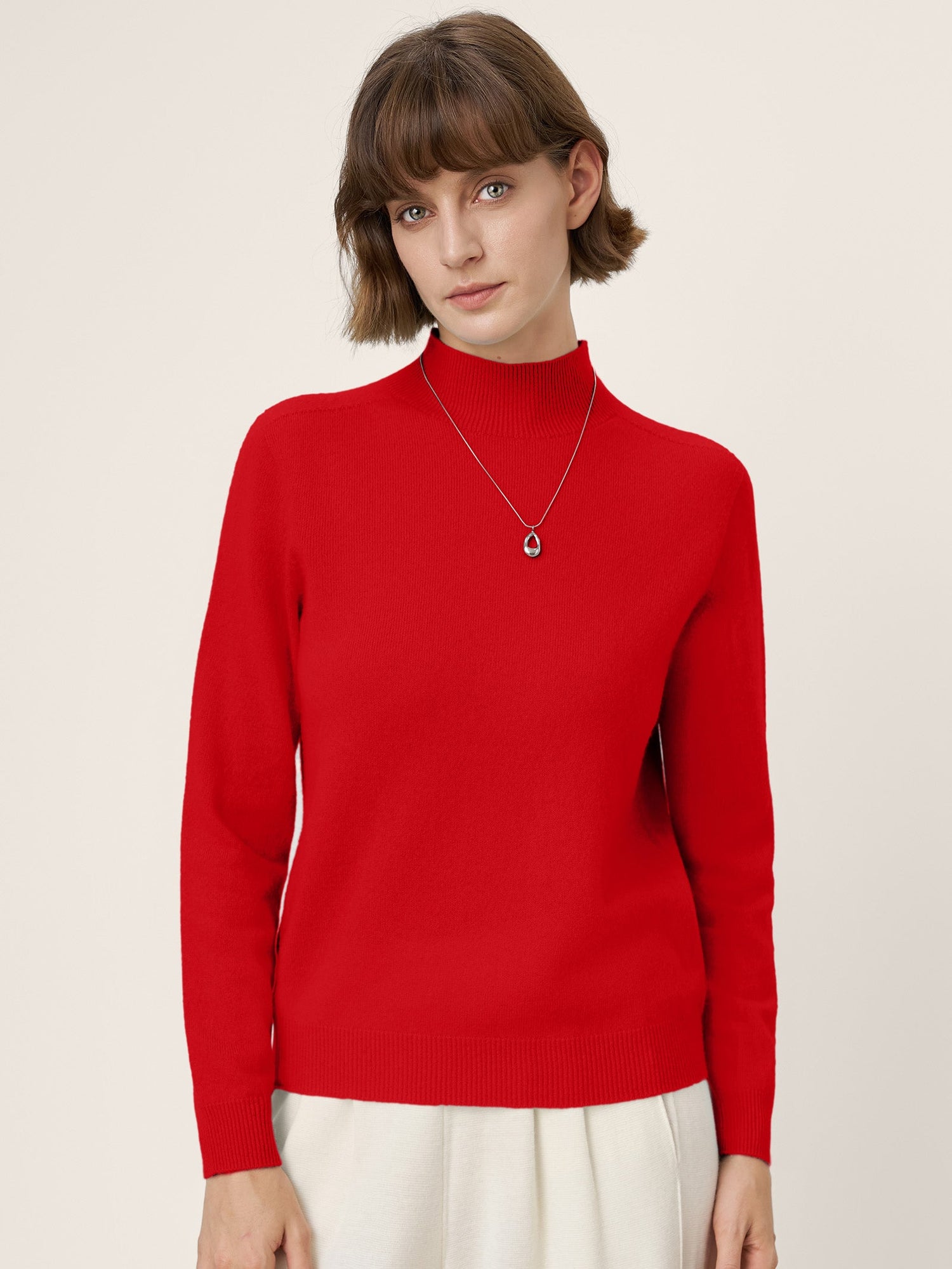 Premium Cashmere Blend Hand-Finished Seamless Mock Neck Ribbed Sweater RHEA by LINTICO