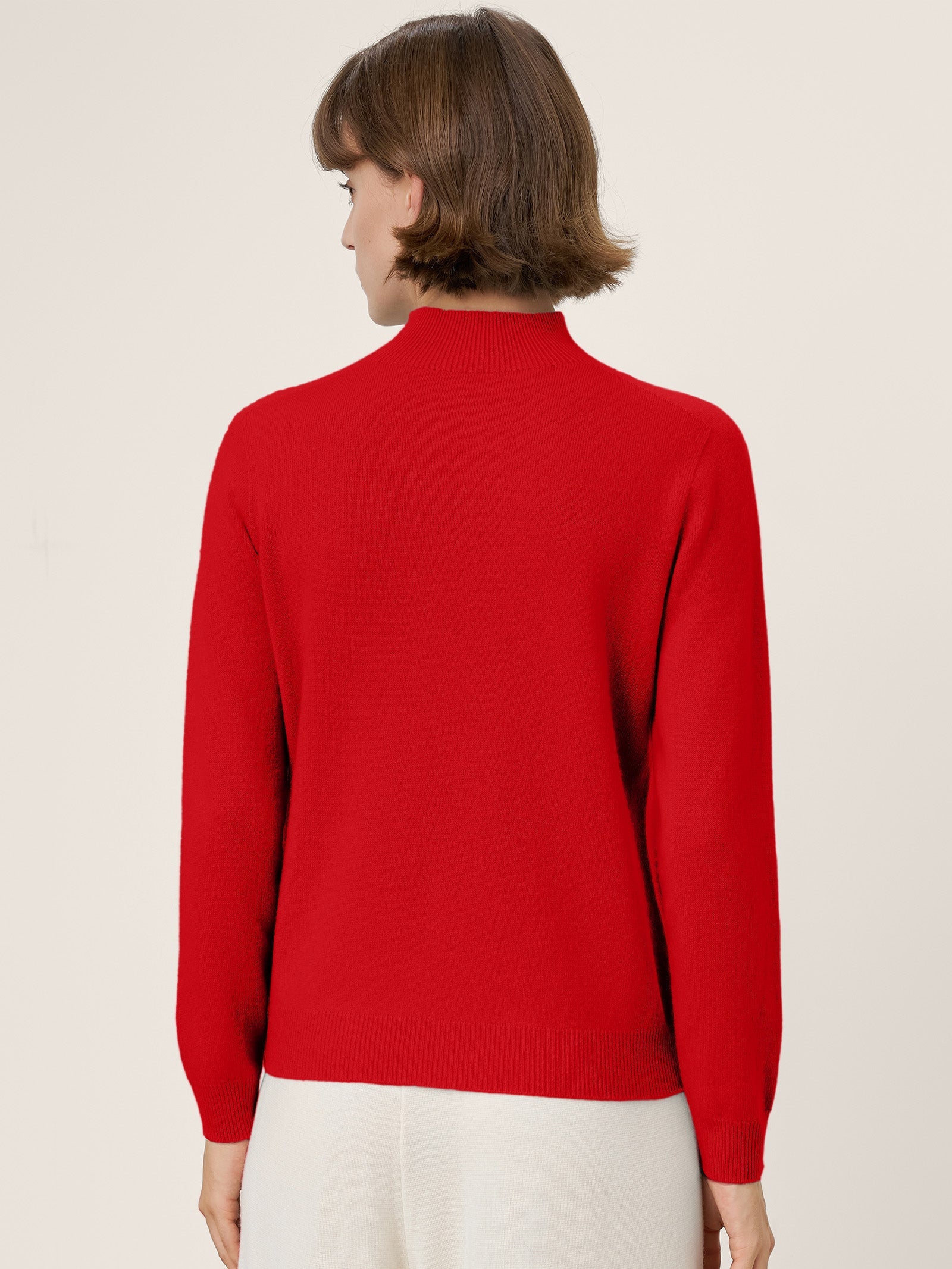 Premium Cashmere Blend Hand-Finished Seamless Mock Neck Ribbed Sweater RHEA by LINTICO