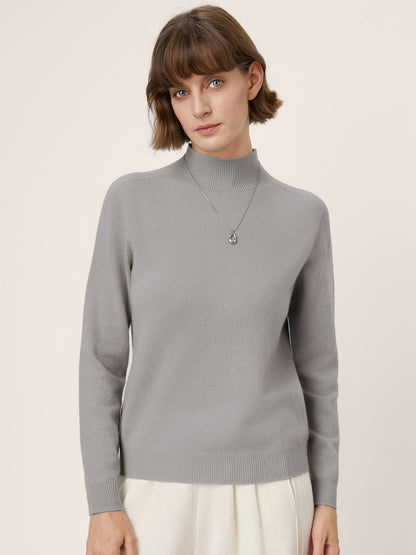 Premium Cashmere Blend Hand-Finished Seamless Mock Neck Ribbed Sweater RHEA by LINTICO